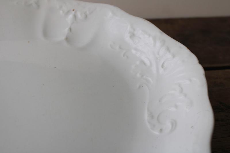 photo of antique white ironstone platter, embossed English oak or acanthus leaf Johnson Brothers #2