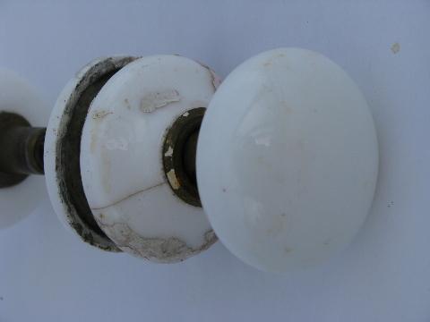 photo of antique white ironstone porcelain and brass door knobs with matching china cover plates #2