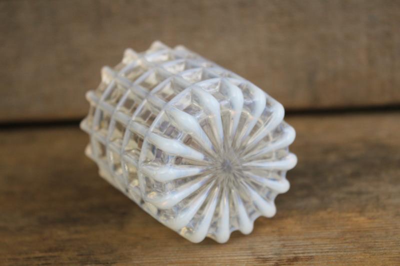 photo of antique white opalescent glass waffle block EAPG vintage, Beatty or Fenton? #3