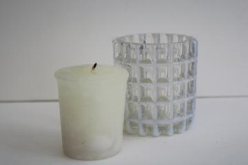 catalog photo of antique white opalescent glass waffle block EAPG vintage, Beatty or Fenton?