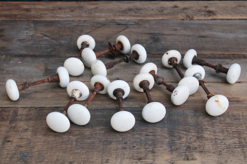 photo of antique white porcelain doorknobs lot, rusty hardware shabby worn vintage door knobs for upcycle or restoration  #1
