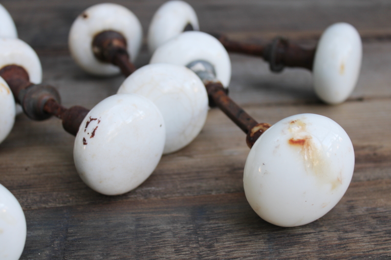photo of antique white porcelain doorknobs lot, rusty hardware shabby worn vintage door knobs for upcycle or restoration  #2
