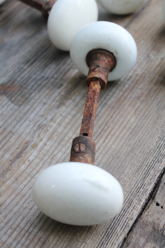 photo of antique white porcelain doorknobs lot, rusty hardware shabby worn vintage door knobs for upcycle or restoration  #5