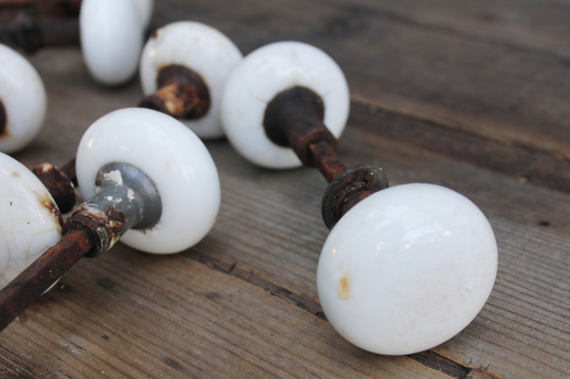 photo of antique white porcelain doorknobs lot, rusty hardware shabby worn vintage door knobs for upcycle or restoration  #6