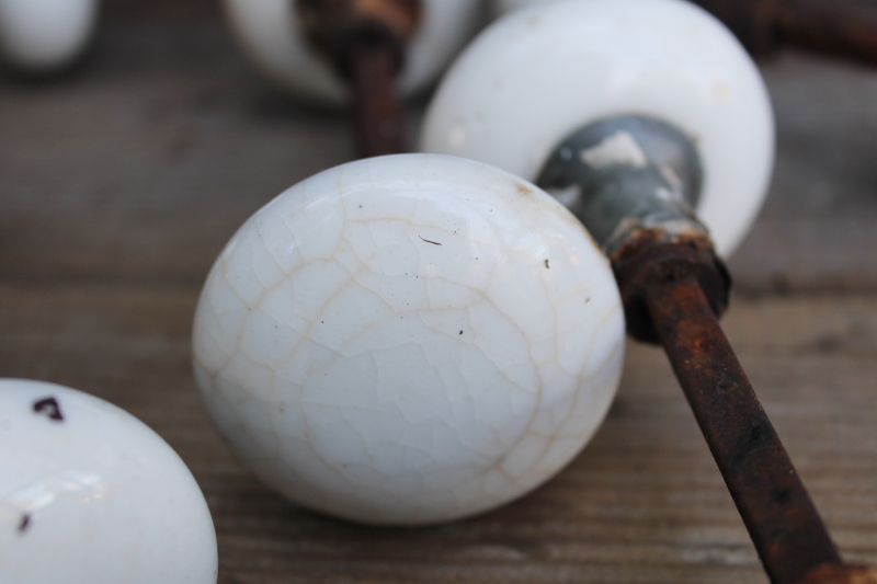 photo of antique white porcelain doorknobs lot, rusty hardware shabby worn vintage door knobs for upcycle or restoration  #7