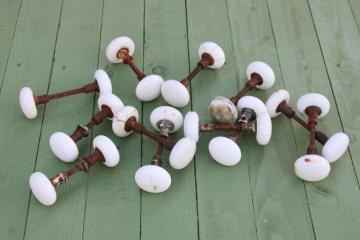 antique white porcelain doorknobs lot, rusty hardware shabby worn vintage door knobs for upcycle or restoration 