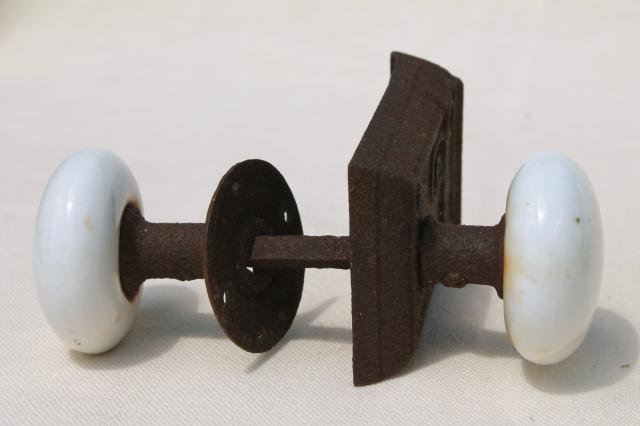 photo of antique white porcelain or milk glass doorknobs, vintage architectural hardware lot door knobs #4