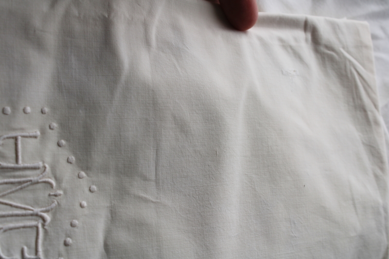 photo of antique whitework embroidery monogram hemstitched cotton sheets & pillowcases trousseau french country linens  #2