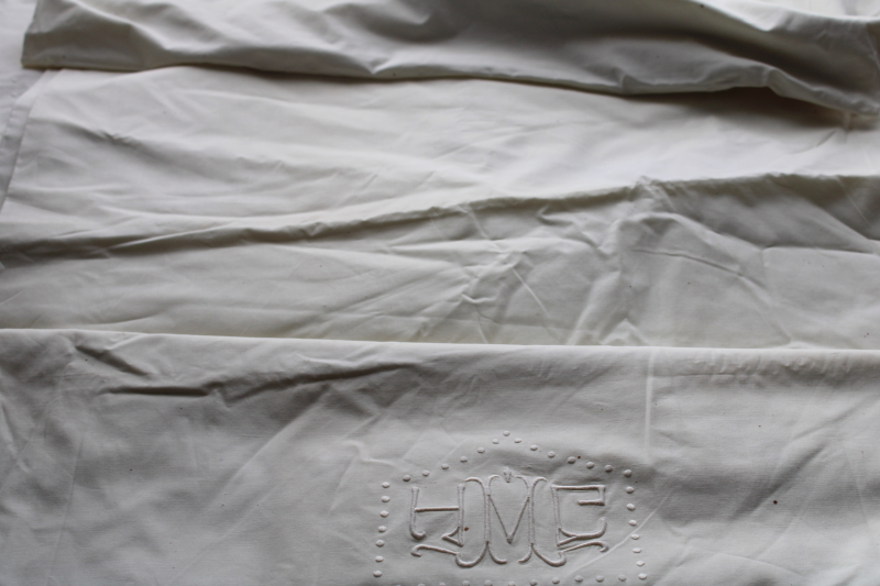 photo of antique whitework embroidery monogram hemstitched cotton sheets & pillowcases trousseau french country linens  #10