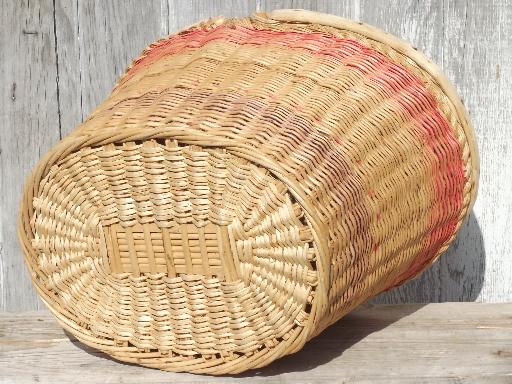 photo of antique wicker basket w/ lid, vintage picnic hamper or sewing  basket #8