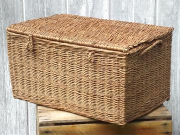 catalog photo of antique wicker basket, picnic provisions hamper 1920s or 30s vintage