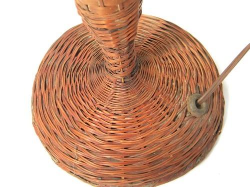 photo of antique wicker basket weave table lamp, early 1900s vintage electric light #3