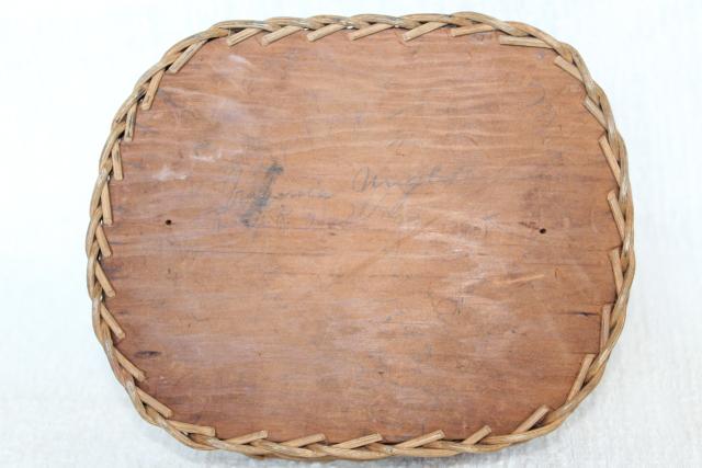 photo of antique wicker tray, souvenir w/ vintage color print, rocky ocean coast w/ gnarled old tree #7