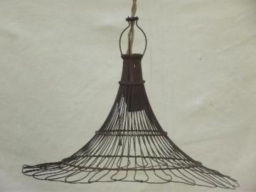 catalog photo of antique wire cage industrial light, early electric pendant light w/ shade