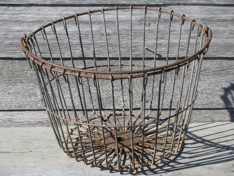 photo of antique wirework kitchen garden produce basket, old wire egg basket #2