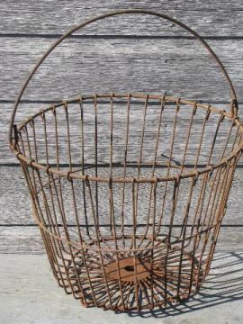 catalog photo of antique wirework kitchen garden produce basket, old wire egg basket