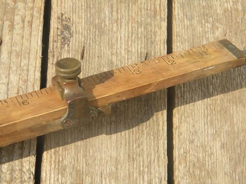 photo of antique wood and brass fittings adjustable rug or carpet measure 4' to 8' #3