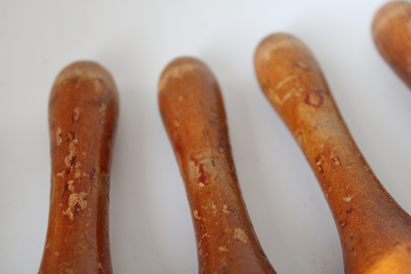 photo of antique wood bowling skittles set, 1800s vintage parlor toy small bowling pins & ball #7