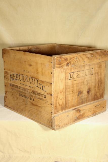 photo of antique wood box Merck Chemists pharmacy shipping crate w/ great vintage typography #1