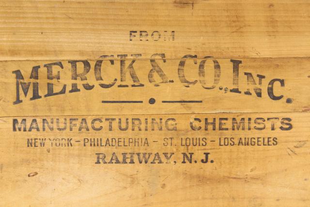 photo of antique wood box Merck Chemists pharmacy shipping crate w/ great vintage typography #4