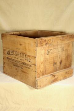 antique wood box Merck Chemists pharmacy shipping crate w/ great vintage typography