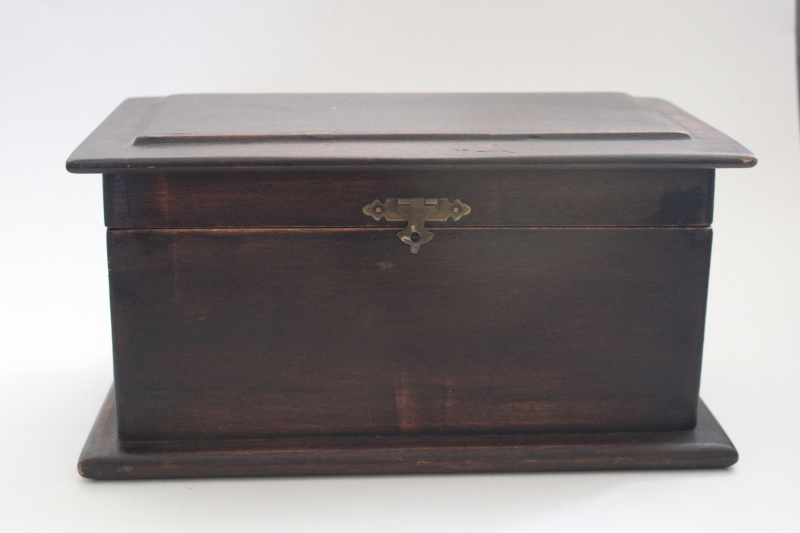 photo of antique wood box, jewelry chest or case for tools or instruments, tea caddy shape  #1