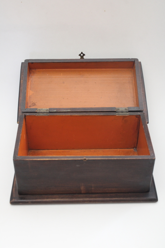 photo of antique wood box, jewelry chest or case for tools or instruments, tea caddy shape  #4