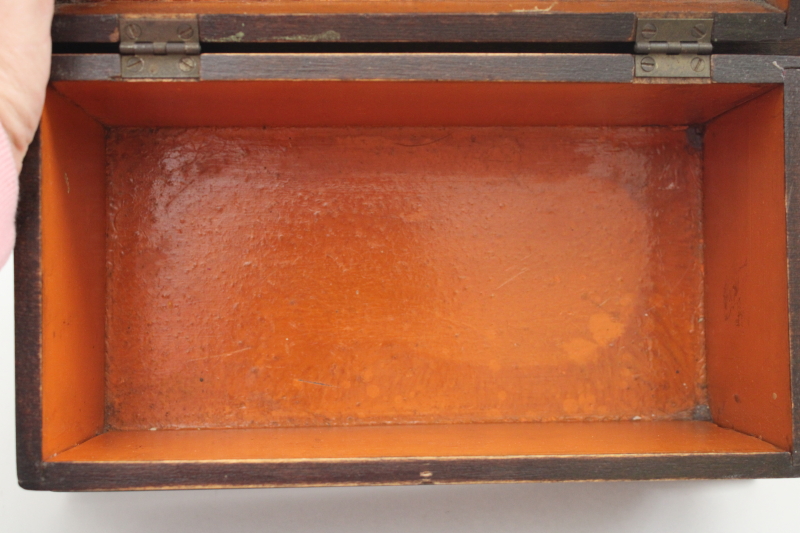 photo of antique wood box, jewelry chest or case for tools or instruments, tea caddy shape  #5