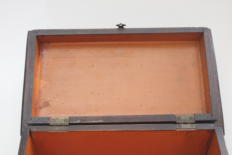 photo of antique wood box, jewelry chest or case for tools or instruments, tea caddy shape  #6
