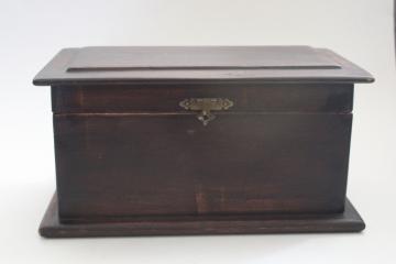 antique wood box, jewelry chest or case for tools or instruments, tea caddy shape 