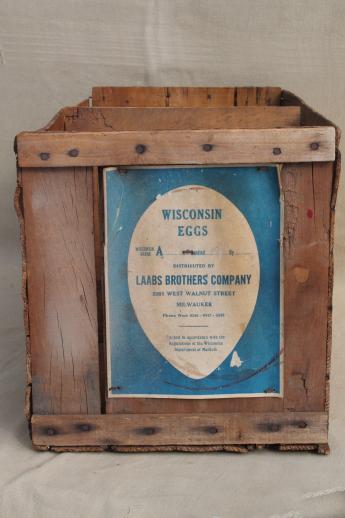 photo of antique wood box stenciled Laabs Milwaukee butter & eggs, primitive vintage egg crate #3