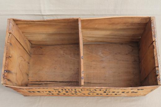 photo of antique wood box stenciled Laabs Milwaukee butter & eggs, primitive vintage egg crate #7