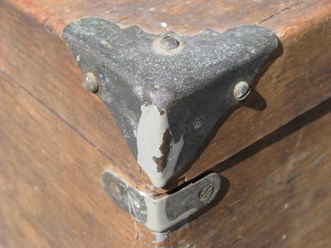 photo of antique wood carpenter's tool boxes, two vintage woodworking tool chests #5