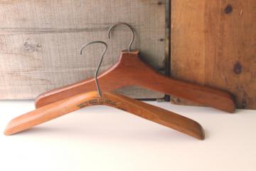 photo of antique wood clothes hangers, vintage store fixture display form for men's jacket or coat