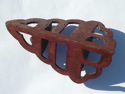 photo of antique wood fretwork whatnot shelves, vintage corner wall shelf lot #8