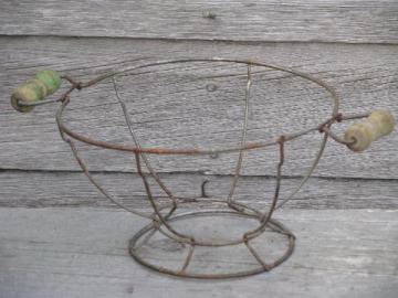 catalog photo of antique wood handle wirework strainer basket for cloth or wire mesh sieve