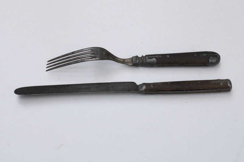 photo of antique wood handled table knife & fork, 1800s vintage utensils #2