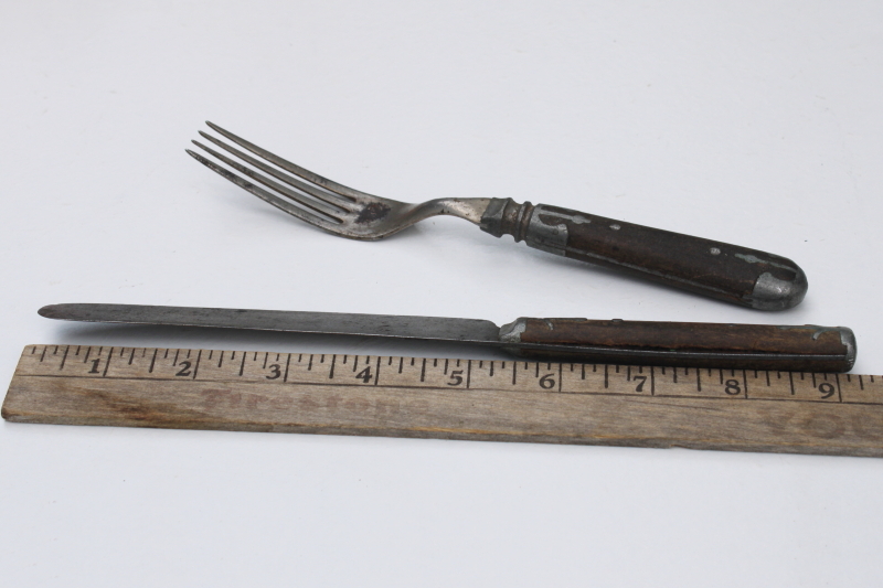 photo of antique wood handled table knife & fork, 1800s vintage utensils #3