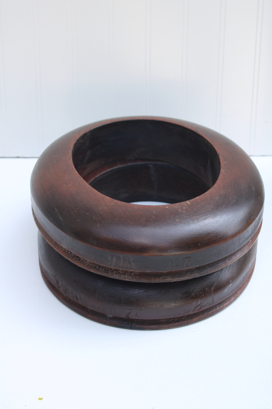 photo of antique wood hat forms, chunky oval hat block frames w/ rustic vintage patina #1