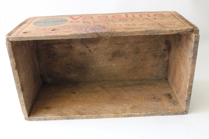 photo of antique wood packing crate Vaseline advertising graphics primitive vintage dovetailed box #5