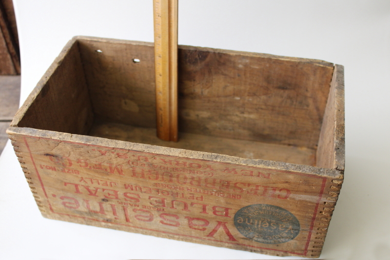 photo of antique wood packing crate Vaseline advertising graphics primitive vintage dovetailed box #6