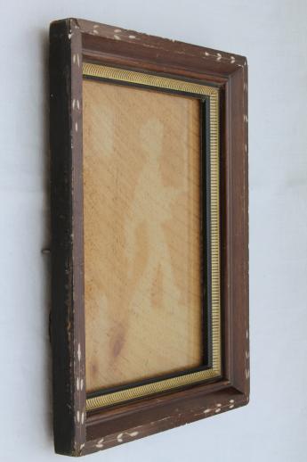 photo of antique wood plank back picture frame w/ ghostly old silhouette image #2