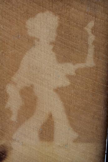 photo of antique wood plank back picture frame w/ ghostly old silhouette image #6