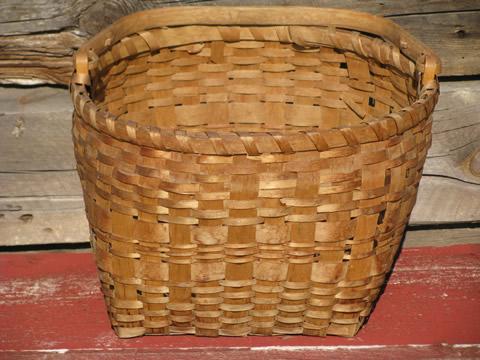 photo of antique wood splint gathering basket w/ handle, old harvest basket #3