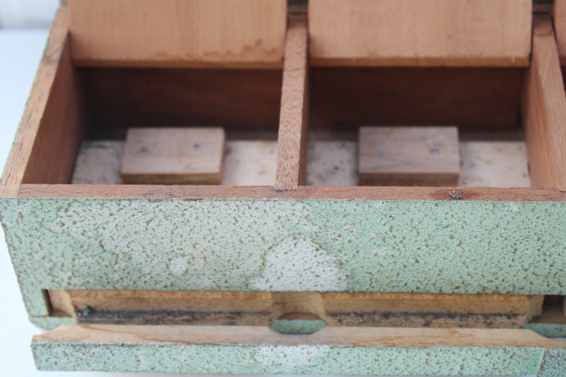 photo of antique wood store counter display case, green gold gesso box for writing supplies, jewelry or notions #6