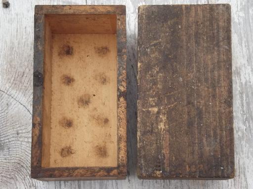 photo of antique wood tool box for number stamps, old Millers Falls paper label #5