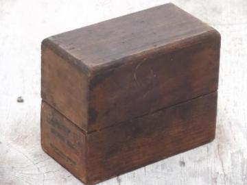 catalog photo of antique wood tool box for number stamps, old Millers Falls paper label