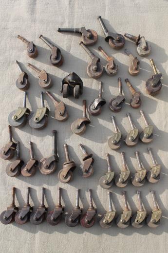 photo of antique wood wheel casters, old wood caster furniture wheels, large lot of 40 #1