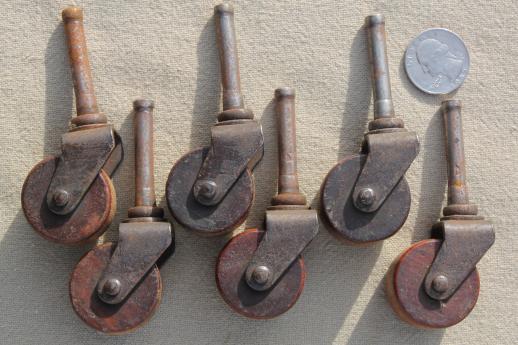 photo of antique wood wheel casters, old wood caster furniture wheels, large lot of 40 #2