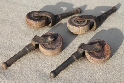 photo of antique wood wheel casters, old wood caster furniture wheels, large lot of 40 #7